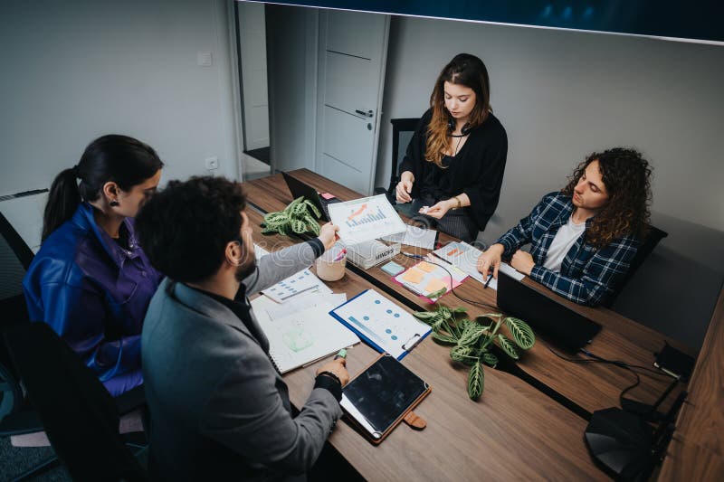 Our team collaborating on marketing strategy in a professional office setting